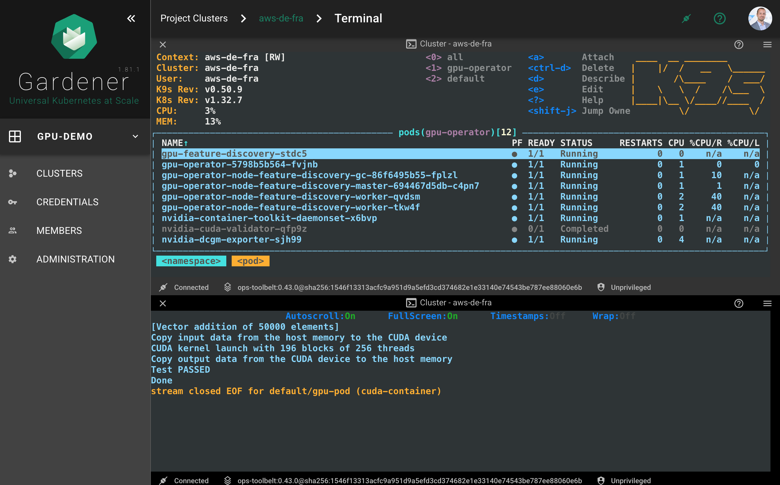 Example of container logs